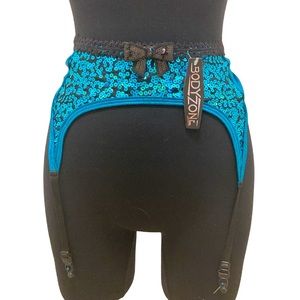 Body Zone Teal/Turquoise/Black Sequin Garter Belt NWT